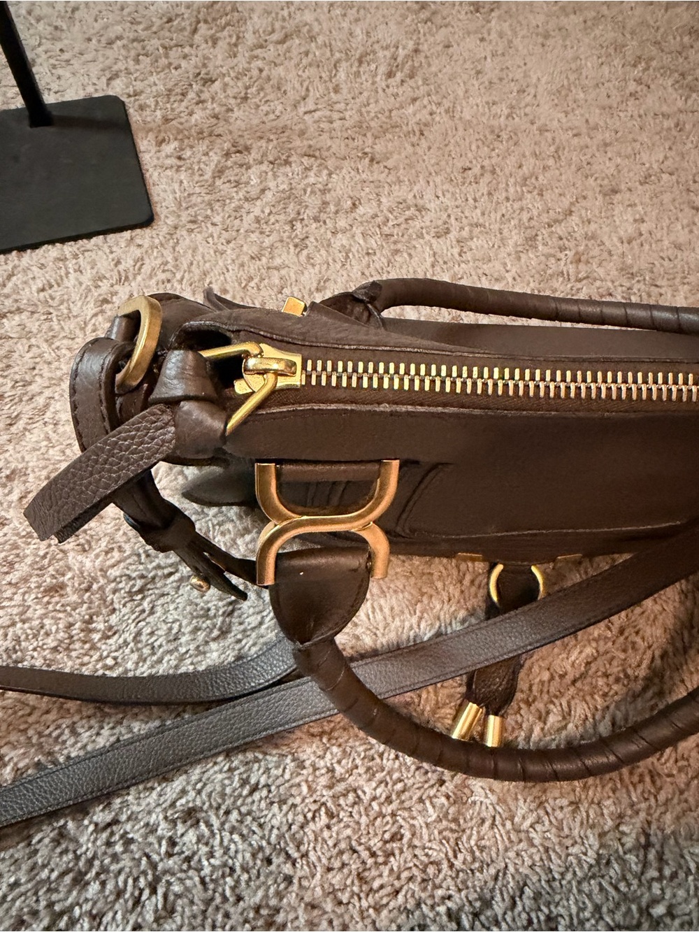 Chloé Marcie Medium Satchel Brown Pebbled Leather Gold Hardware Crossbody - Picture 5 of 14